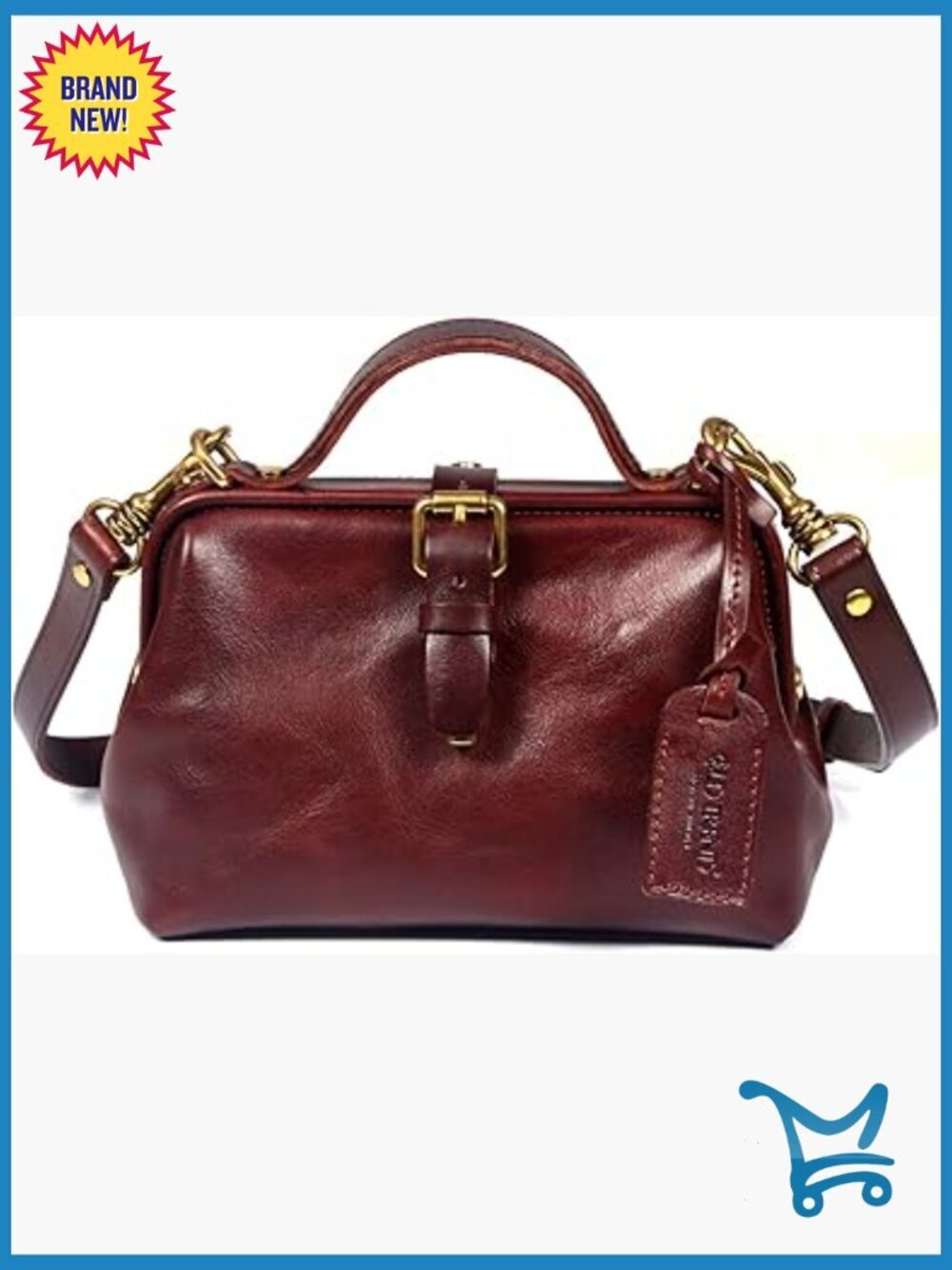 Genuine Leather Doctor Crossbody Bag with Top Handle and Buckle Closure